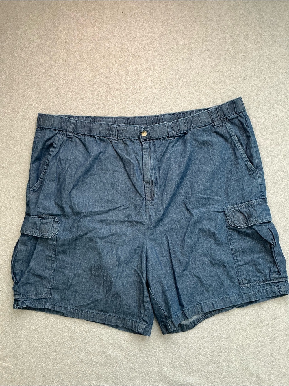 KingSize Mens 3XL Big Chambray Cargo Shorts Drawstring Elastic Waist